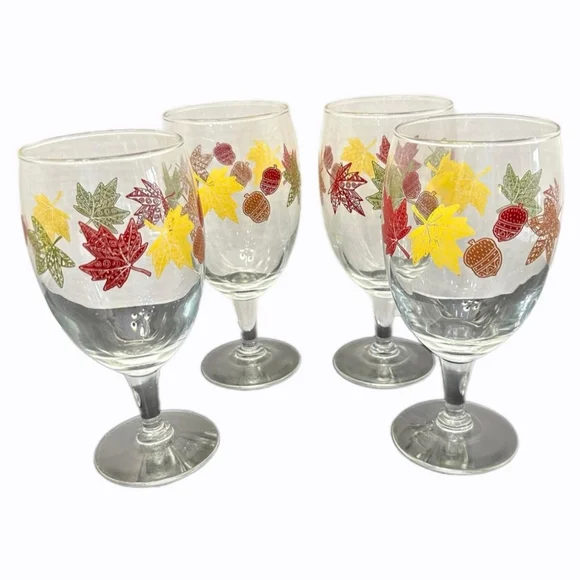 LIBBEY Water Goblet - Fall Leaves & Acorns - Set of 4 - EXCELLENT CONDITION - Picture 2 of 11